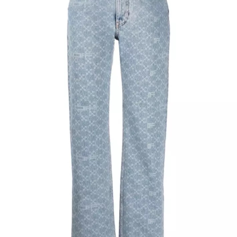 Brand New SS22 Off-White Monogram Printed Mid Rise Straight Leg Jeans size 29